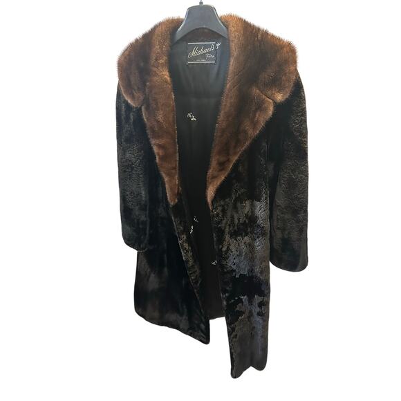 Michael’s Furs Lynn Mass Black Mink Fur Coat Brown collar Women's size Medium - Picture 10 of 13
